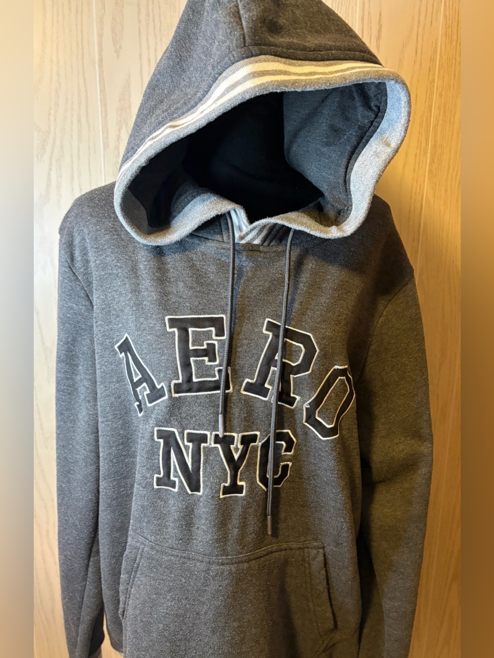 Vintage Y2K Aeropostale Hoodie Size L Gray Grunge NYC Pullover